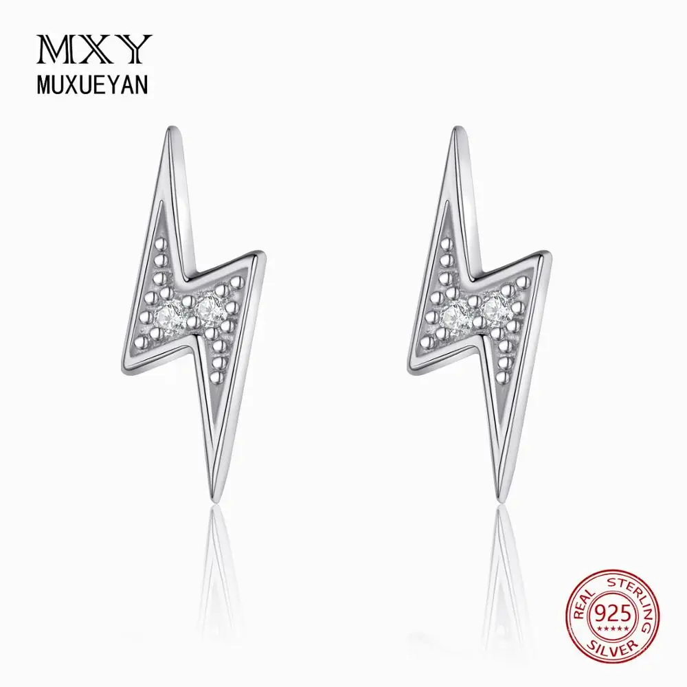 

Mini Lightning 925 Sterling Silver Stud Earrings for women gold color 2021 trend crystal Jewelry MUXUEYAN