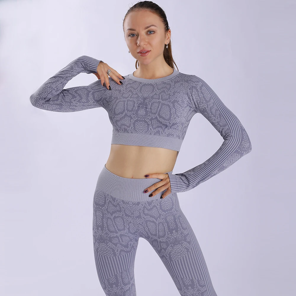 

High Waist Yoga Pants Sets Snakeskin Print Workout Women Tracksuit Seamless Gym Suit For Fitness Clothing gym clothing