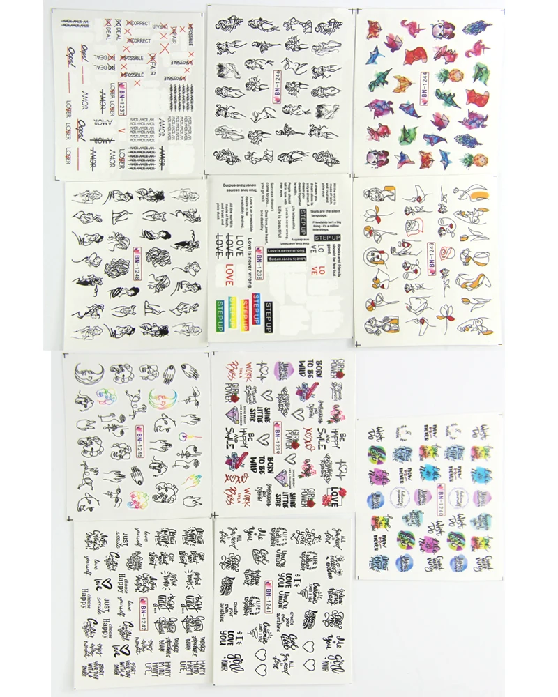 11 узоров линия для девочек Водные Наклейки Аннотация ногтей наклейки Слайдеры с