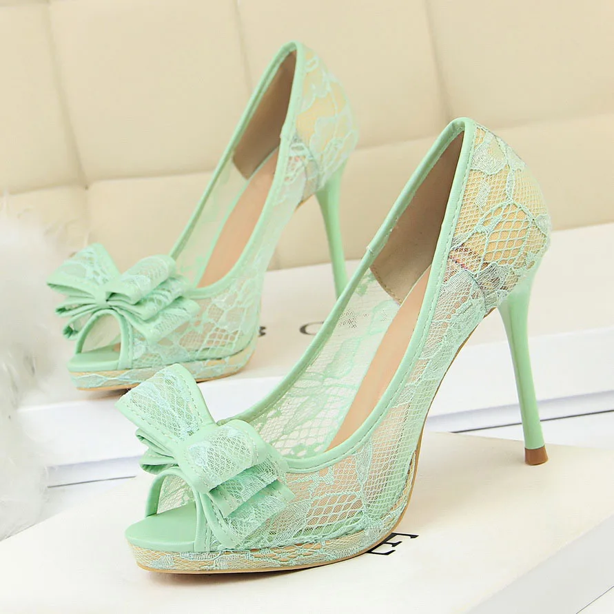 2020 женские 9 5 см Женская обувь на высоком каблуке с открытым носком зеленого