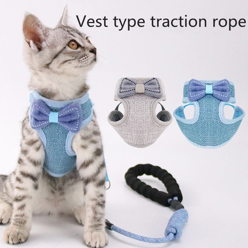 

Comfortable and breathable Bowknot Harness Set Pet Adjustable Harness With Leash For Cats Pets Walking Traction pet supplies