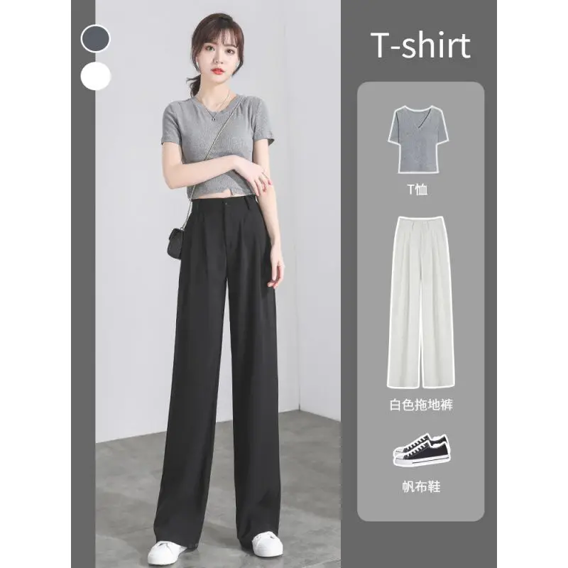 

Брюки женские с завышенной талией, свободные штаны в стиле оверсайз, широкие брюки с широкими штанинами, уличная одежда в Корейском стиле, б...