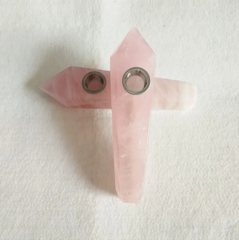

Natural Pink Rose Quartz Crystal Smoking Pipes Original Stone Polished Natural Hexagonal Prism Filter Cigarette Holder