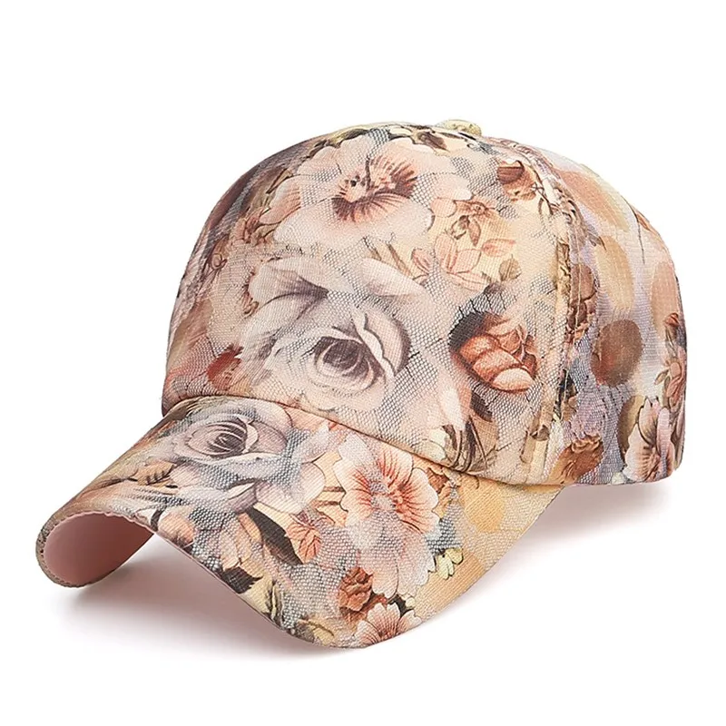 

Fashion Women Flower Printed Baseball Caps Mesh Breathable Summer Sun Hats Casual Outdoor Sports Running Snapback Adjustable Cap