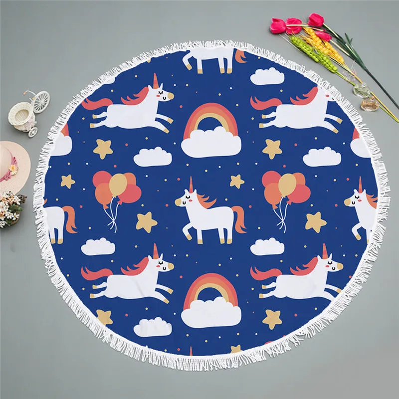 Quick-Dry Roundie Unicorn Beach Towel for Girls Microfiber Soft Blanket Throw 59in Terry with Tassels Oversized |