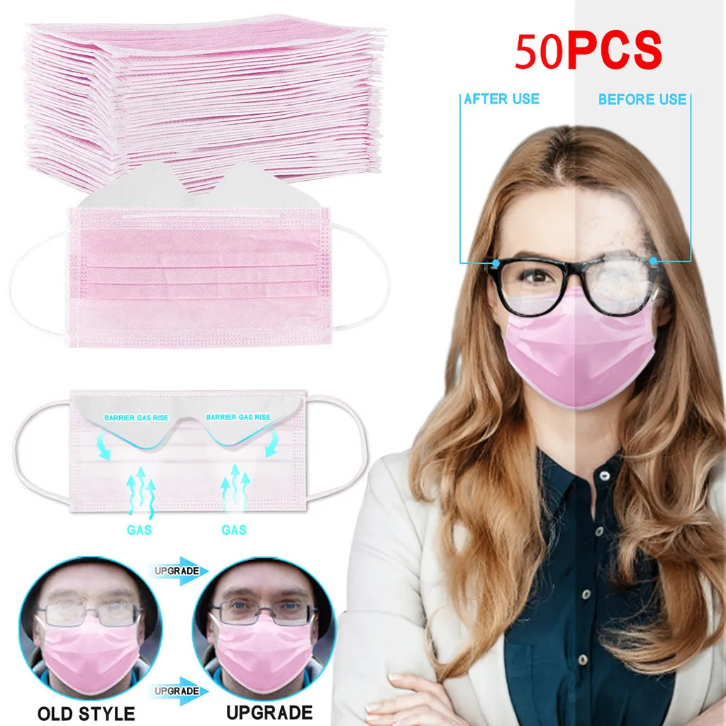 

50PC Anti-fog Masks Disposable Face Masks 3-ply Disposable Face Mask For People Wearing Glasses Comfortable Dustproof Masque