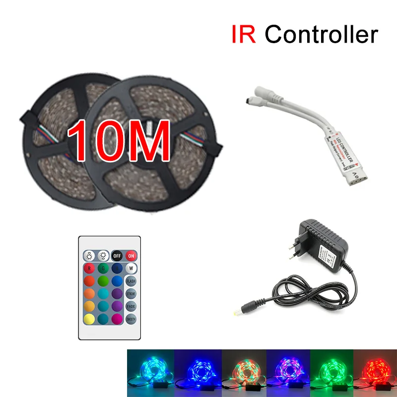 RGB Светодиодная лента светильник SMD 2835 5 м Водонепроницаемая RGB лента 12В лента Диодная Светодиодная лента s светильник Гибкая полоса лампа ИК wifi контроллер - Испускаемый цвет: 10m-RGB-24Keys IR