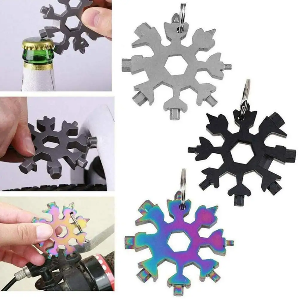 

18 in 1 Multifunctional Snowflake Wrench Portable Pocket Tool Keyring Spanner Hex Wrench Christmas Gift Camp Survive Hike Tool