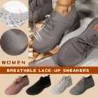 Женские кроссовки на шнуровке, Вулканизированная подошва, вязаные, удобная повседневная спортивная обувь, однотонные