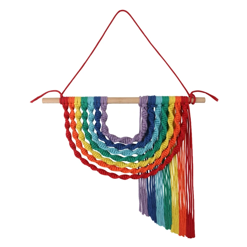 

Boho Nordic Style Colorful Rainbow Macrame Tapestry Wall Hanging Decor Handmade Woven Art Tapestry Home Decor Kids Room Decor