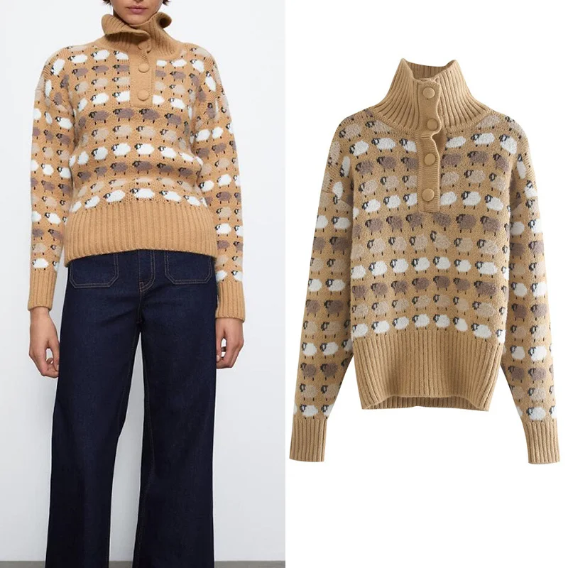 

Водолазка женская, Осень-зима 2020, вязаный свитер с длинным рукавом, с принтом, теплый