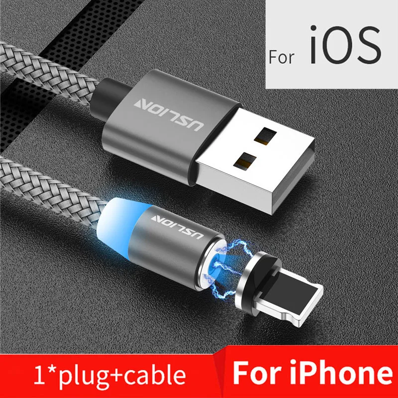 Магнитный кабель USLION, Micro usb type C, кабель для быстрой зарядки, зарядное устройство для iPhone, samsung, huawei, Xiaomi, Micro USB кабель, USB C кабель - Цвет: Gray for iOS