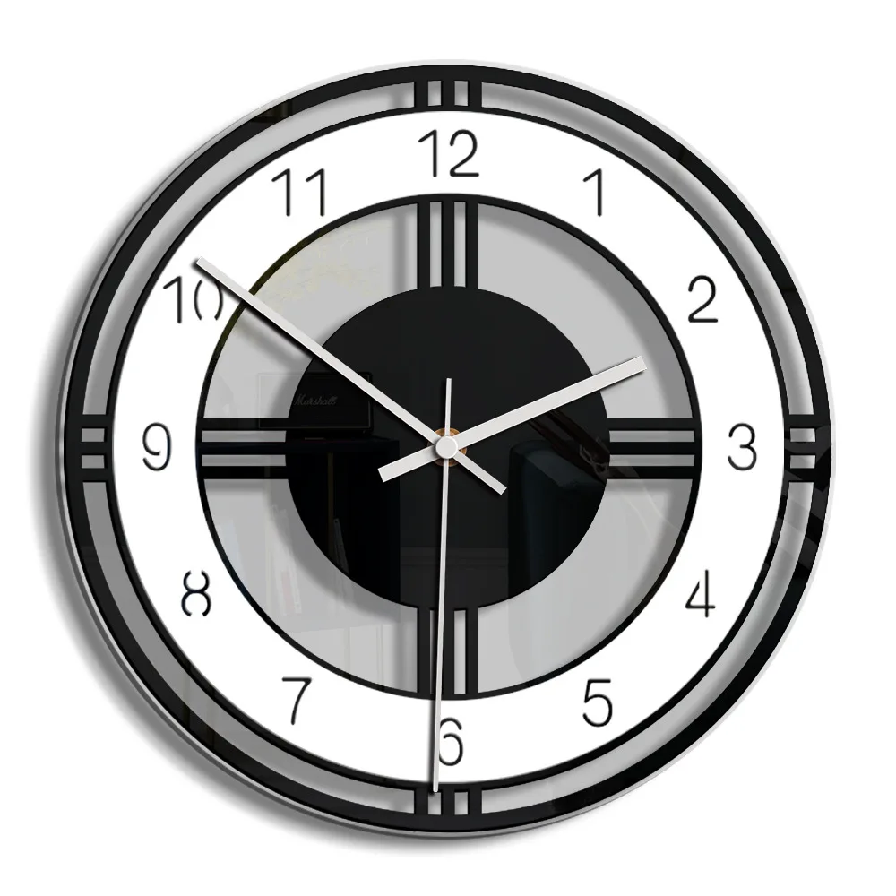 Короткие часы настенные черно белые круглые креативные Horloge декор для гостиной