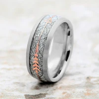 fashion 8mm mens stainless steel rings rose gold color meteorite and boho arrow inlay tungsten ring mens wedding band jewelry