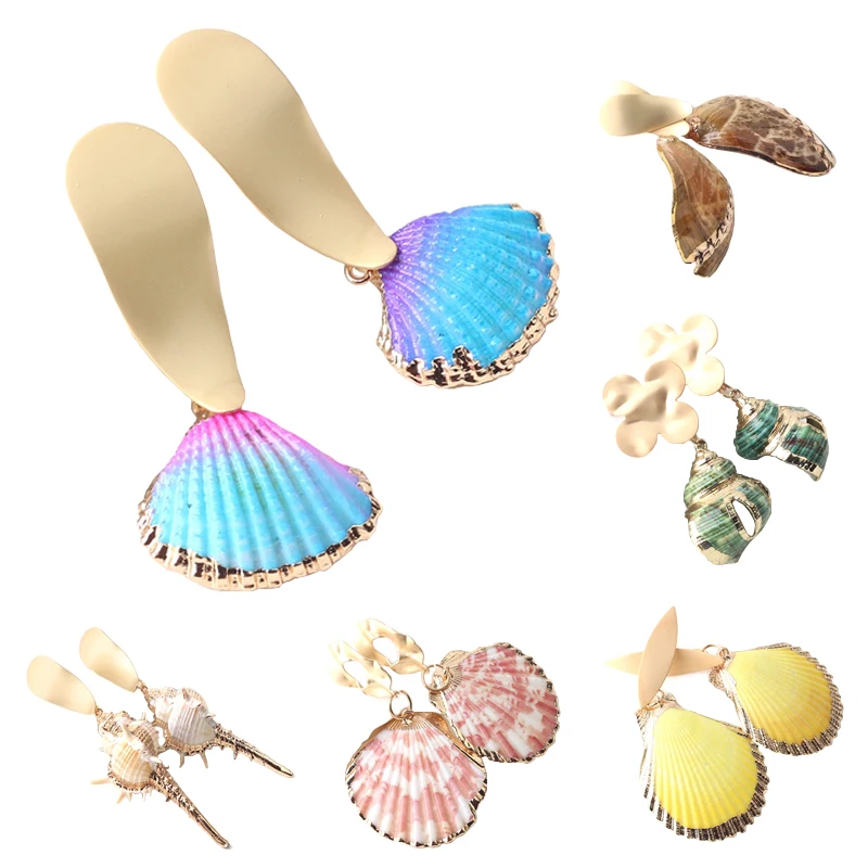 Новинка массивные серьги подвески в виде морской ракушки металлические летние