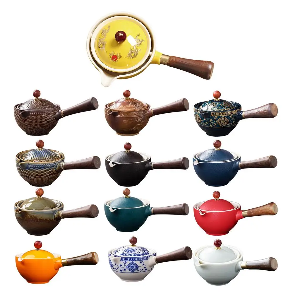 Portable Flower Exquisite Chinese Gongfu Kung Fu Tea Set Ceramic Teapot With Handle Side-handle Pot Tea Kettle Household Teaware