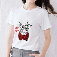 womens t shirt basic cartoon funny dogs simple and wild round neck personalized casual slim lady commuter soft short sleeve top