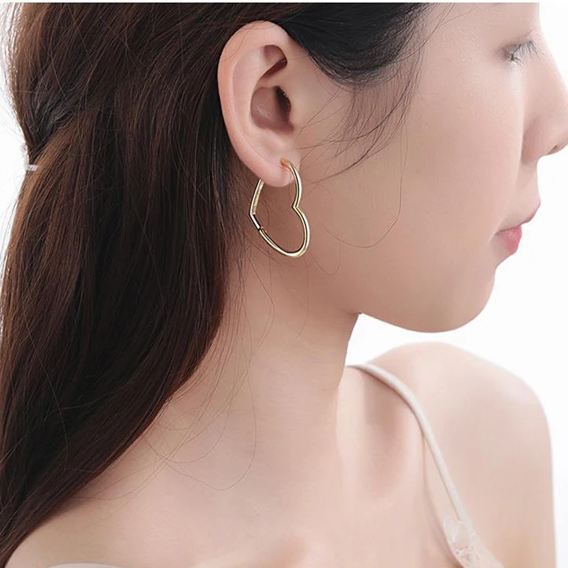 

Gold Big Heart Hoop Earring For Women Fashion 925 sterling silver Femme Earings Jewelry New 2020 oorbellen