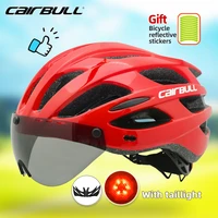 cairbull mtb helmet light road bycicle for men with taillight visor lens mountain bike safety helmet casco bicicleta ventilated