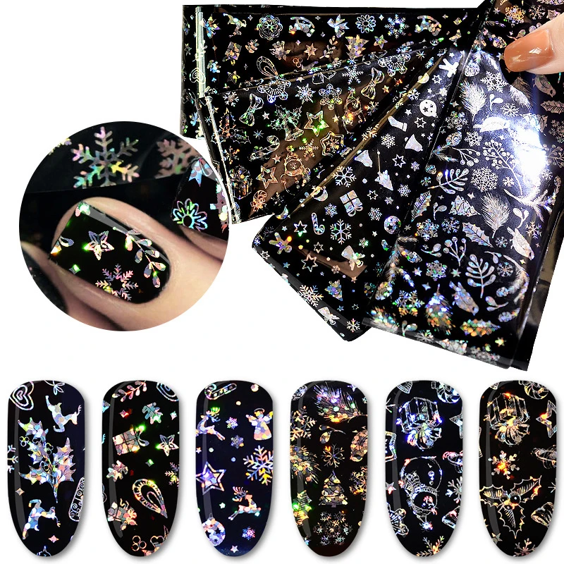 

60x4cm Nail Stickers 3D Christmas Design Decals Snowflakes Stars Glitter Laser Transfer Decals