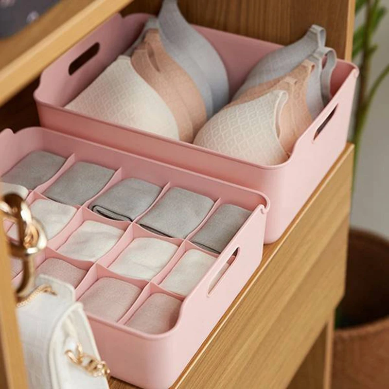 

3 Pcs Bra Underwear Storage Boxs Socks Underpants Storage Boxs Stackable with Lid Grids Home Wardrobe Drawer Closet Organizer Ca