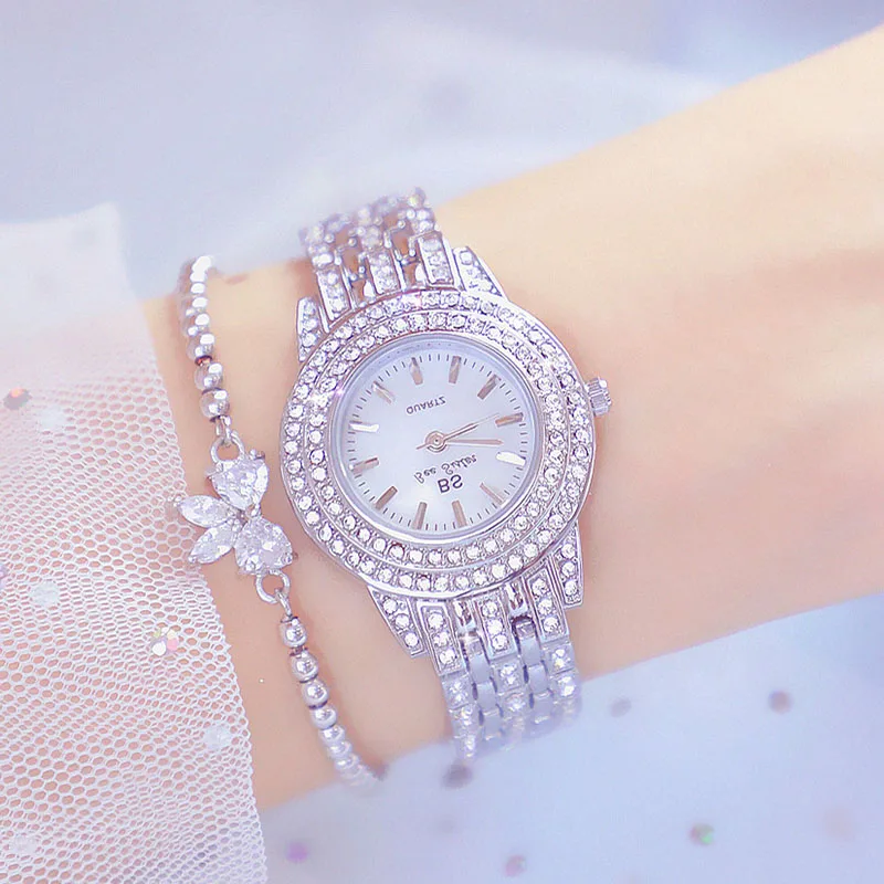 Bs Bee Sister Dress Luxury Rose Gold Quartz Watch Women Crystal Diamond Stainless Bracelet Waterproof Montre Watch Wrist images - 6