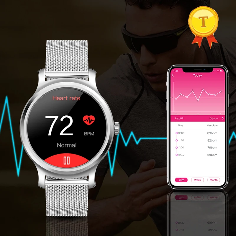 

Фитнес-трекер для мужчин круглой формы, Bluetooth, пульсометр, тонометр