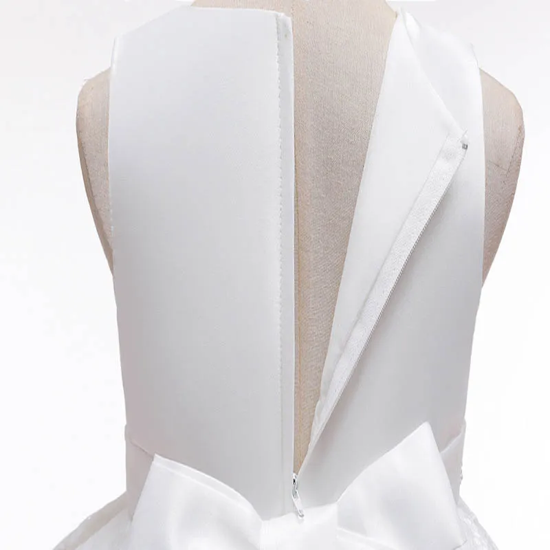 

Flower Girls Dresses Illusion Crystal Pearls Embroidery Tulle Luxury Sleeveless O-Neck Knee-Length Kids Party Princess Gown F217