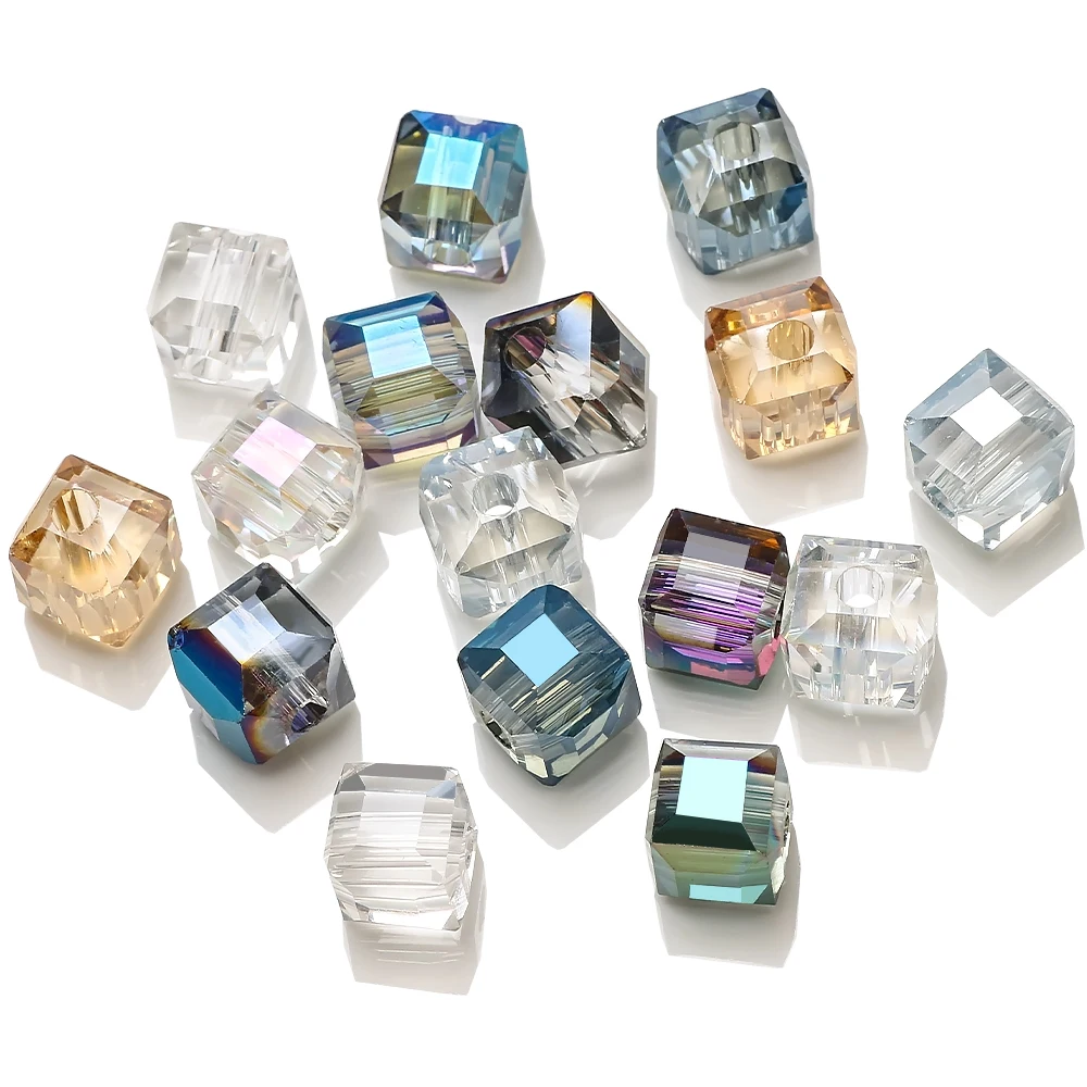 

8mm 10mm 12mm Glass Faceted Square Black Crystal Cube Beads With Large Hole For DIY Making Charm Bracelets Jewelry Accessories