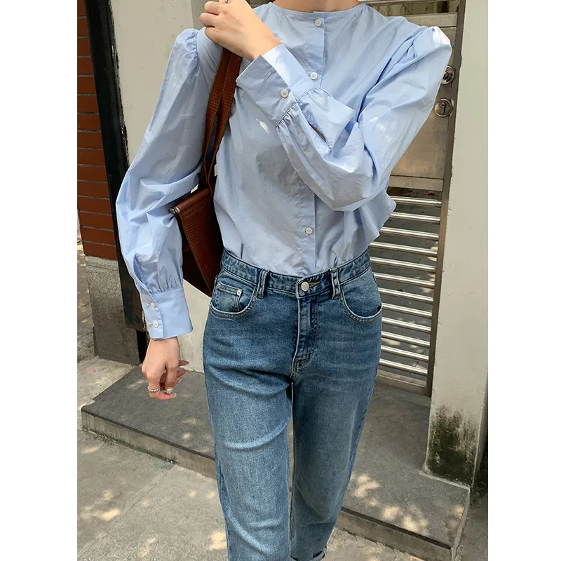 

2021 New Vintage Blue Silm All-match Jeans Fashion Casual Simple Women Denim Pants Elegant Temperament Office Lady Bottoms