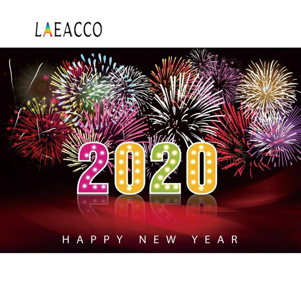 С Новым Годом 2020 фейерверков праздничный вечерний постер Фотофон для