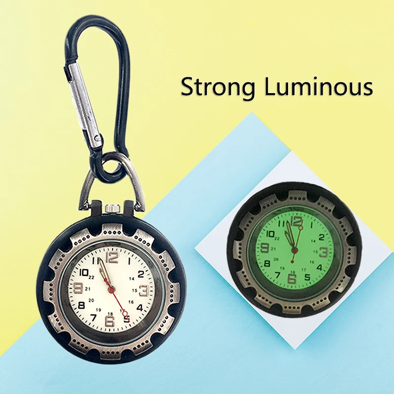 

Vintga Retro Smooth Black Pocket Watch Bronze Polish Quartz Fob Pocket Watch Pendant Carabiner Hook Clip Strong Luminous Watch