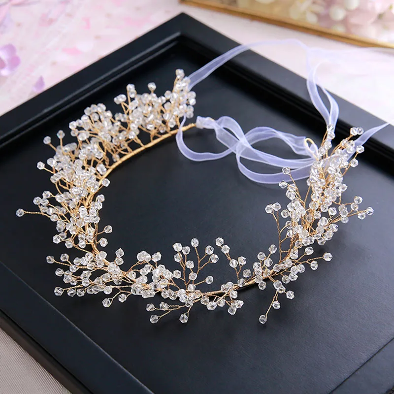 Женский обруч для волос свадебный аксессуар с золотым кристаллом Тиара