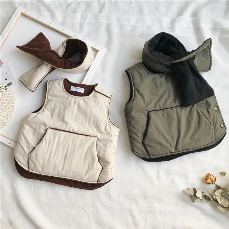 Осенне-зимний жилет для маленьких девочек с шарфом куртки без рукавов мальчиков