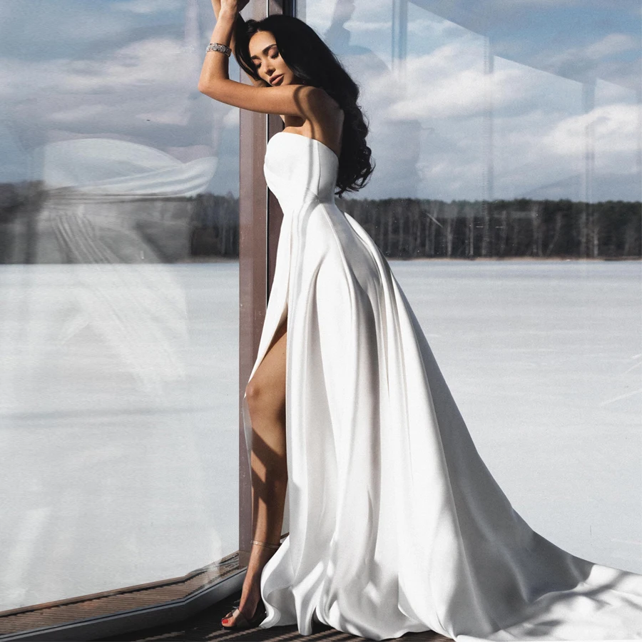 Простые пляжные свадебные платья женское платье невесты с разрезом сбоку Vestido De