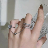 butterfly zircon ring adjustable chain open ring women party jewelry