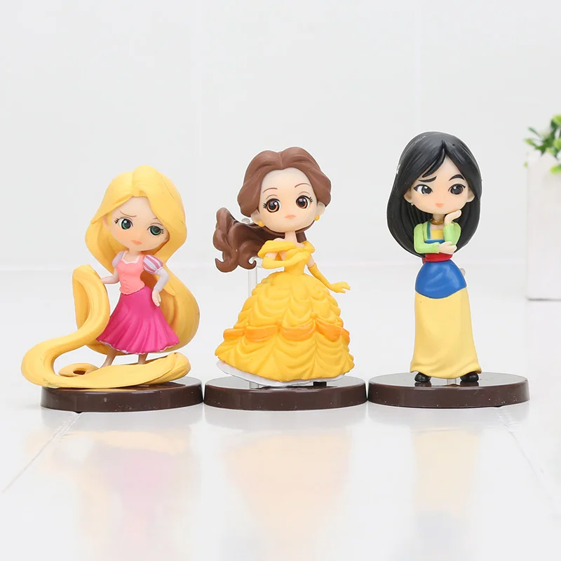 3pcs Mulan bag 8 шт./компл. Q Posket фигурка принцессы Белоснежка Золушка Тиана Рапунцель Ариэль торт украшения ПВХ игрушки для подарков - Цвет: 3pcs Mulan bag
