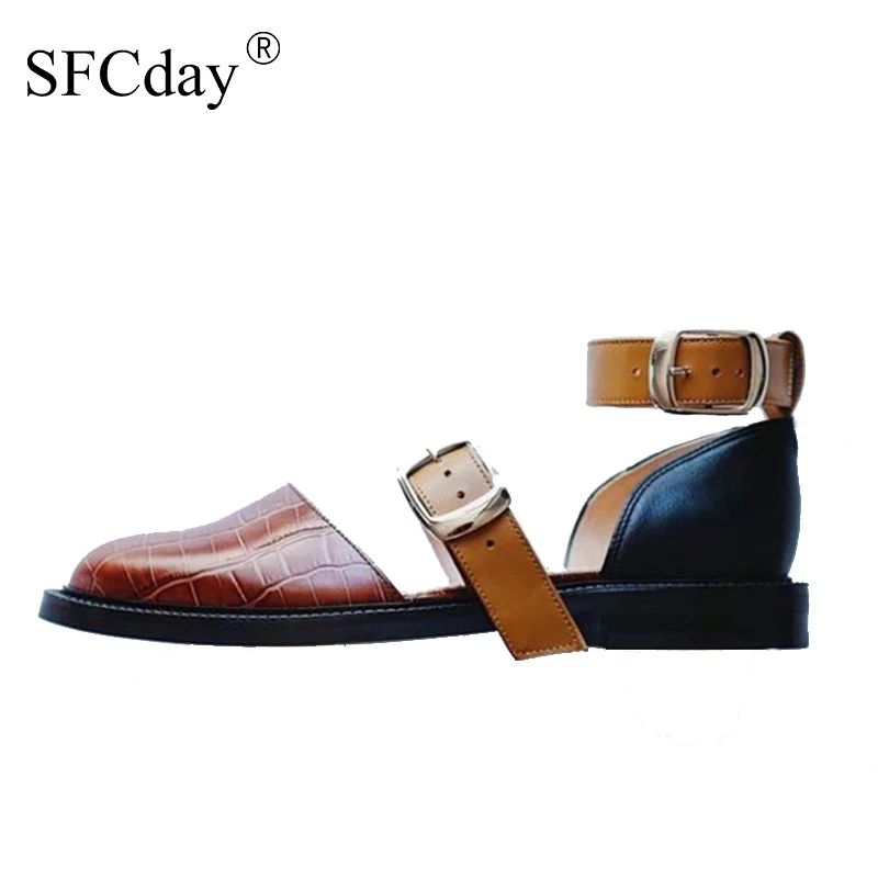 Новинка 2019 года обувь на плоской подошве женская кожаная с двойной пряжкой и