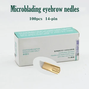 100 шт. 14 пин Перманентный макияж бровей Тату лезвие микроблейдинг иглы для 3D вышивки ручка для татуировки Ma