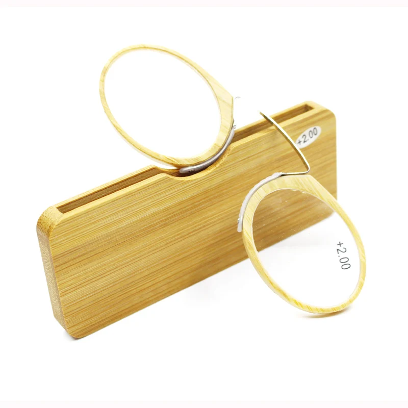 Бамбуковые деревянные портативные очки для чтения с зажимом носа без гибких рук