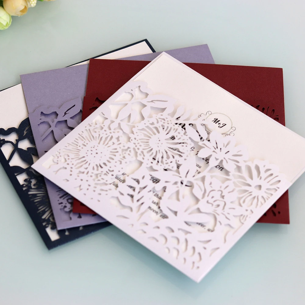 Элегантные кружевные карманные свадебные приглашения 10 шт. квадратные лазерная