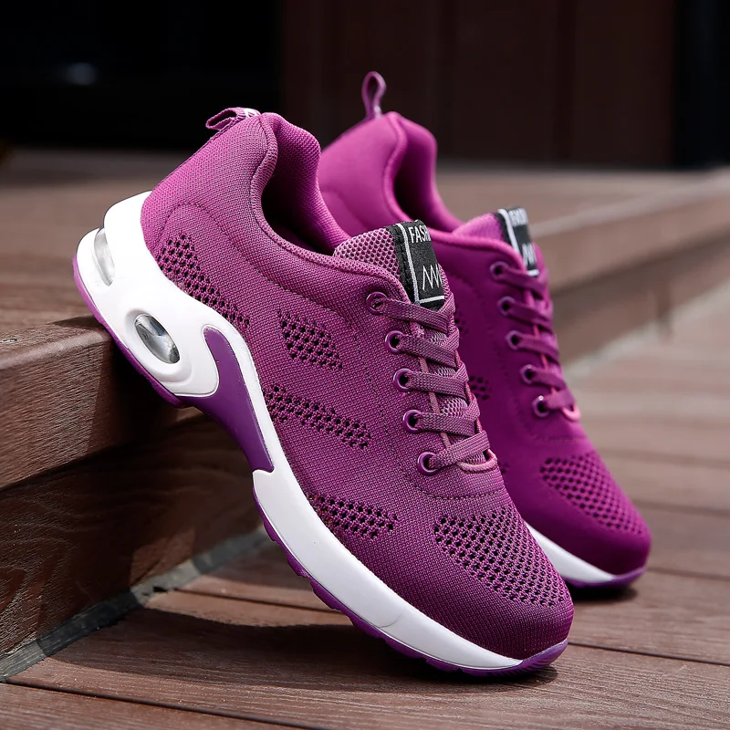 Tennis Shoes for Women Hollow Air Cushion Breathable Mesh Lace-up Sneakers Soft Woman Sport Jogging Shoes