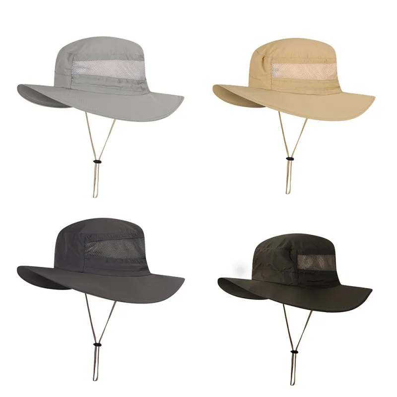 

Fisherman Bucket Cap Wide Brim Adjustable Breathable Waterproof Sunshade Hats Outdoor Sports Hat With Drawstring