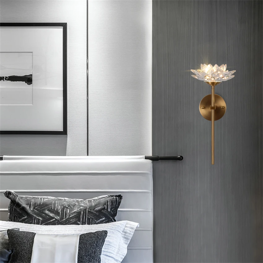 Современные Настенные светильники из меди с кристаллами лотоса роскошные лампы