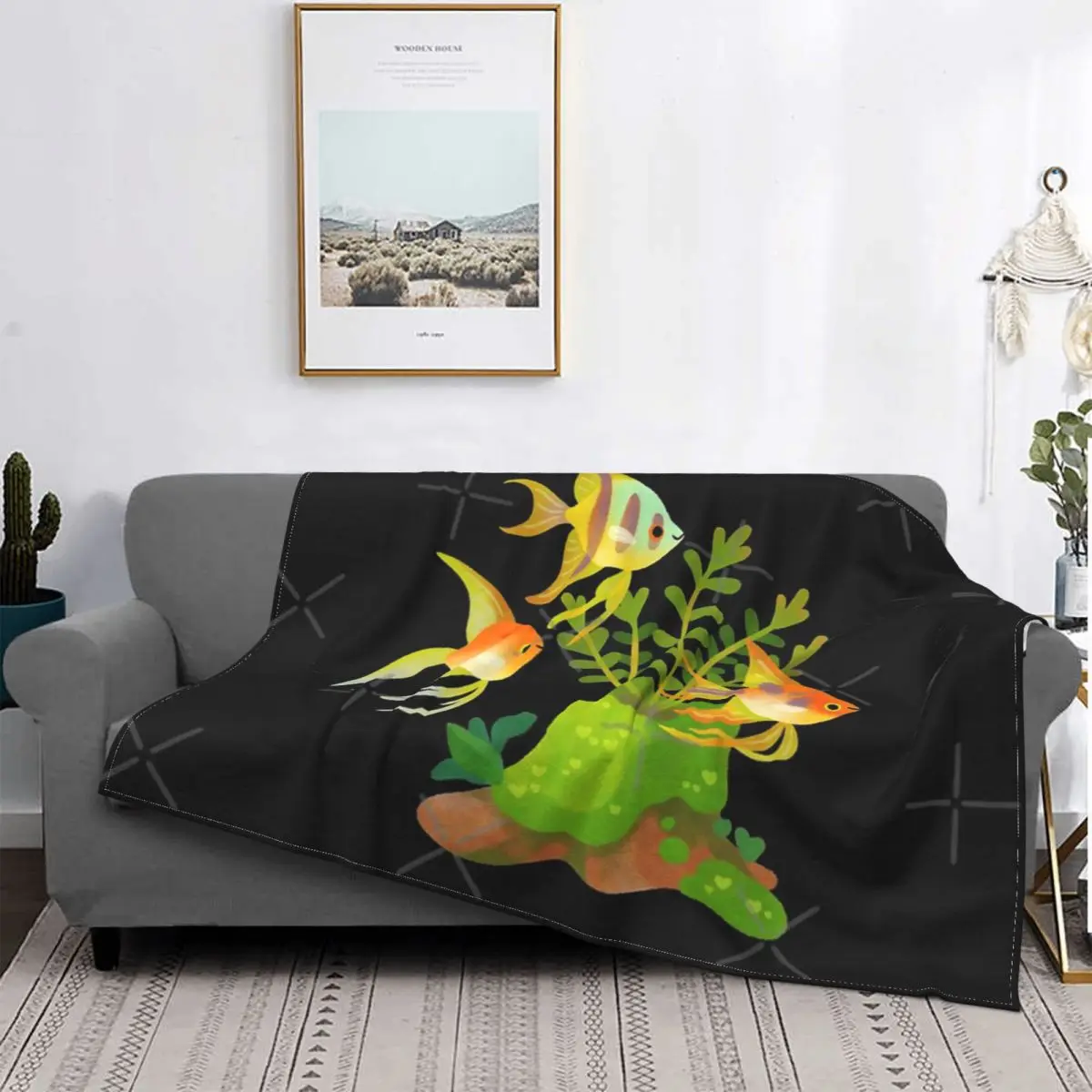 

Manta de peces y plantas de agua dulce, colcha de cama a cuadros, manta a cuadros Kawaii, fundas de cama de invierno