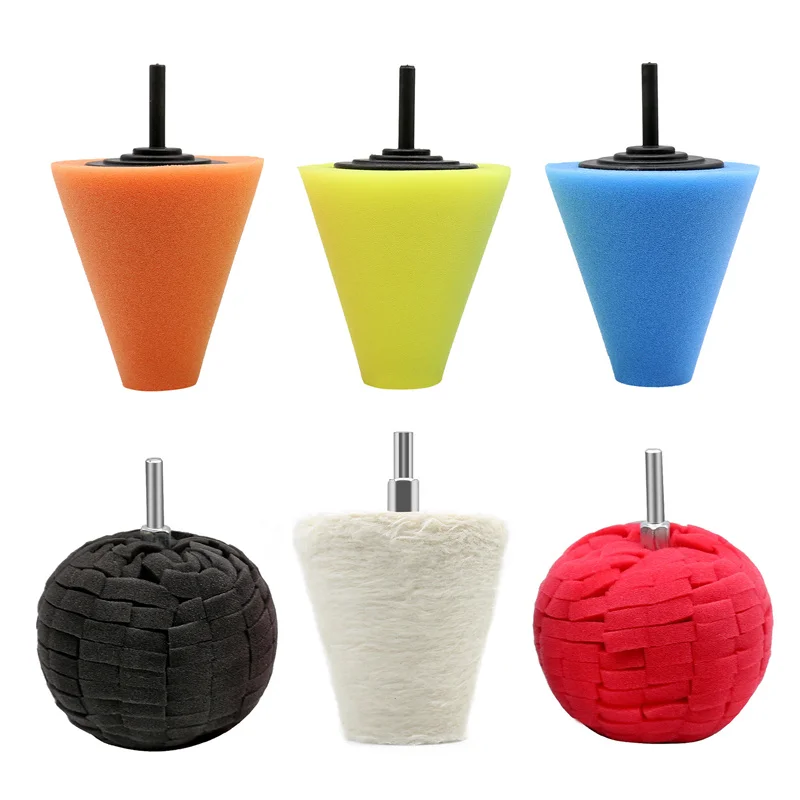 

Car Wheel Hub Polishing Sponge Pad Buffing Shank Headlight Set Sponge Pad Cone Polisher Buffer Pad Automotive Waxing Tool Kit