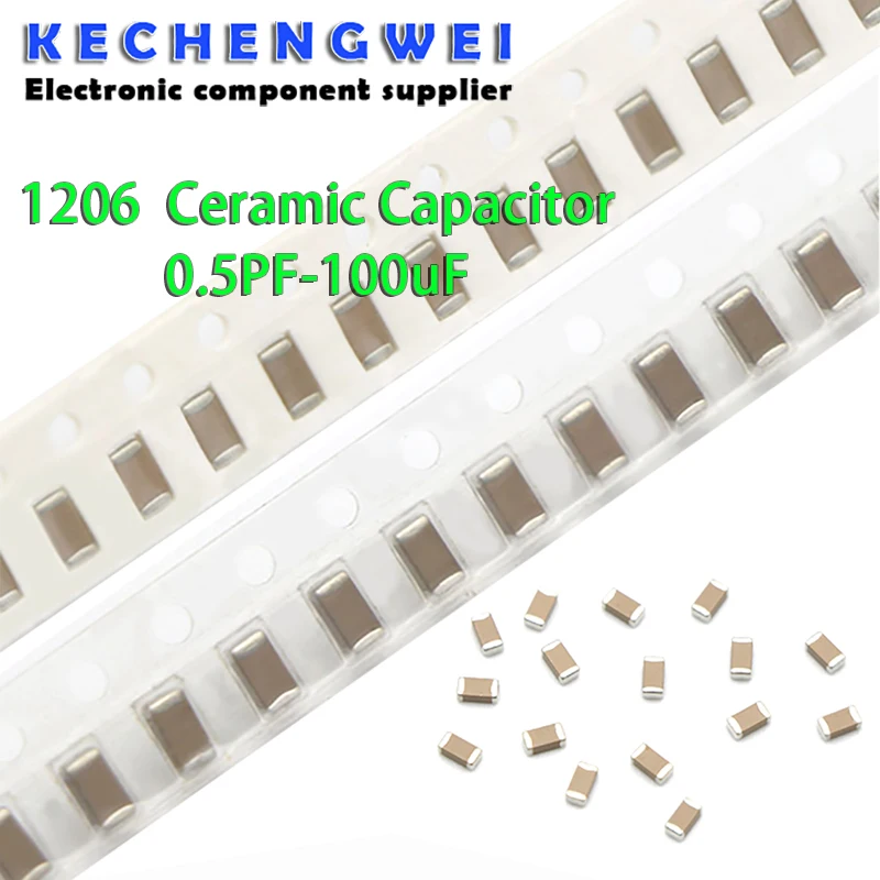 100pcs 1206 50V SMD Thick Film Chip Multilayer Ceramic Capacitor 0.5pF-100uF 10NF 100NF 1UF 2.2UF 4.7UF 10UF 1PF 6PF
