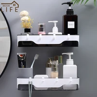 wall mounted storage rack punch free bathroom shelf kitchen with hooks storage organizer bathroom accessories plastic container