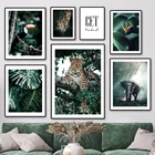 Настенная Картина на холсте с изображением джунглей диких животных листьев леопарда слона скандинавские постеры и принты настенные картины для декора гостиной