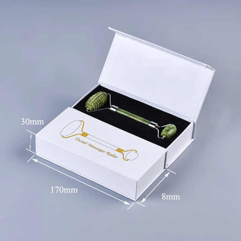 Silver With Box Зеленый нефритовый ролик для лица с микронеедами подарочные коробки Helu Нефритовый камень Boby Антицеллюлитный Массажер красота уход за кожей Инструмент - Цвет: Silver With Box